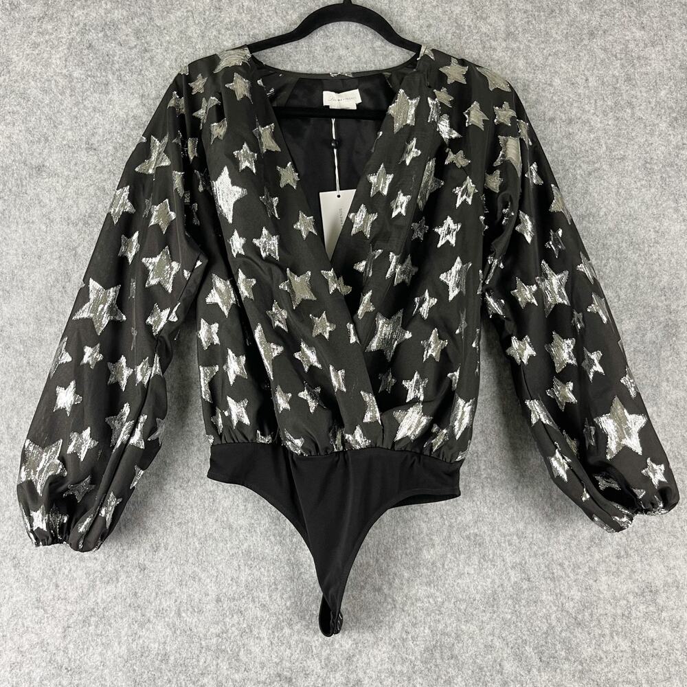 Lovers and Friends Jayda Bodysuit Womens XS Metallic Stars Surplice NEW